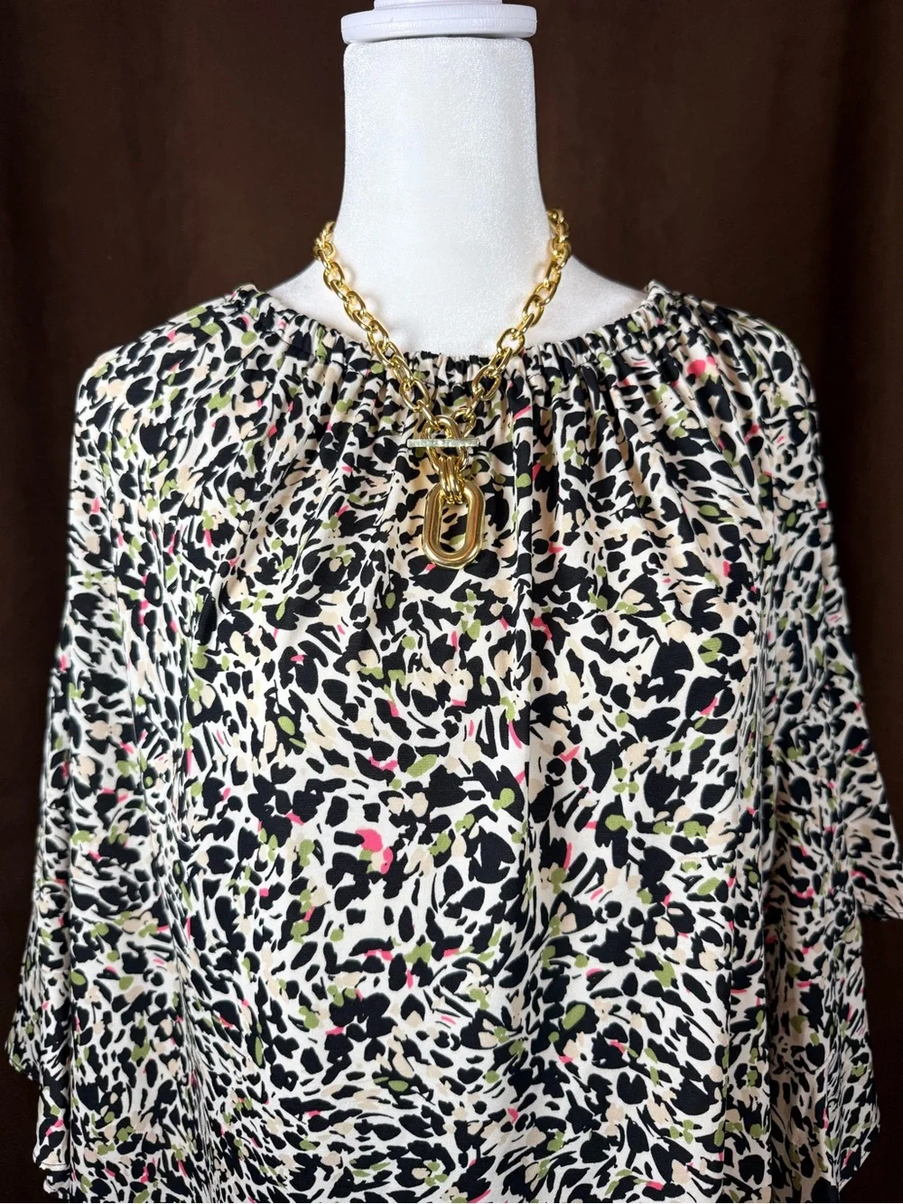 Vince Camuto Animal Print Jersey Top Bell Sleeves Stretch Blouse - Picture 7 of 9